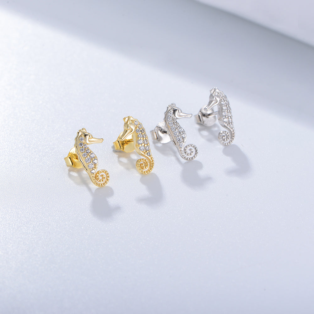 Fashion Jewelry Zircon Sea Horse Stud Earrings