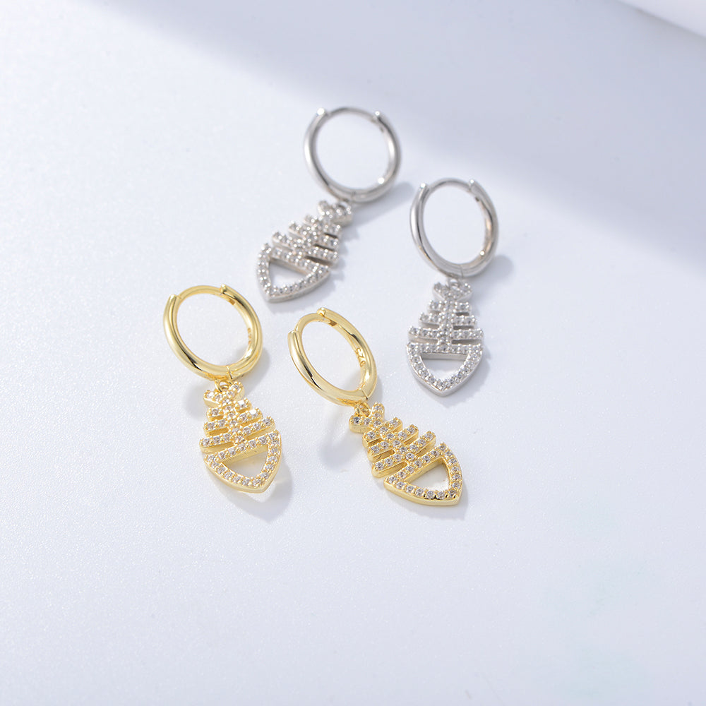 Fashion Gold Plated Cubic Zirconia Fishbone Charm Huggie Earring