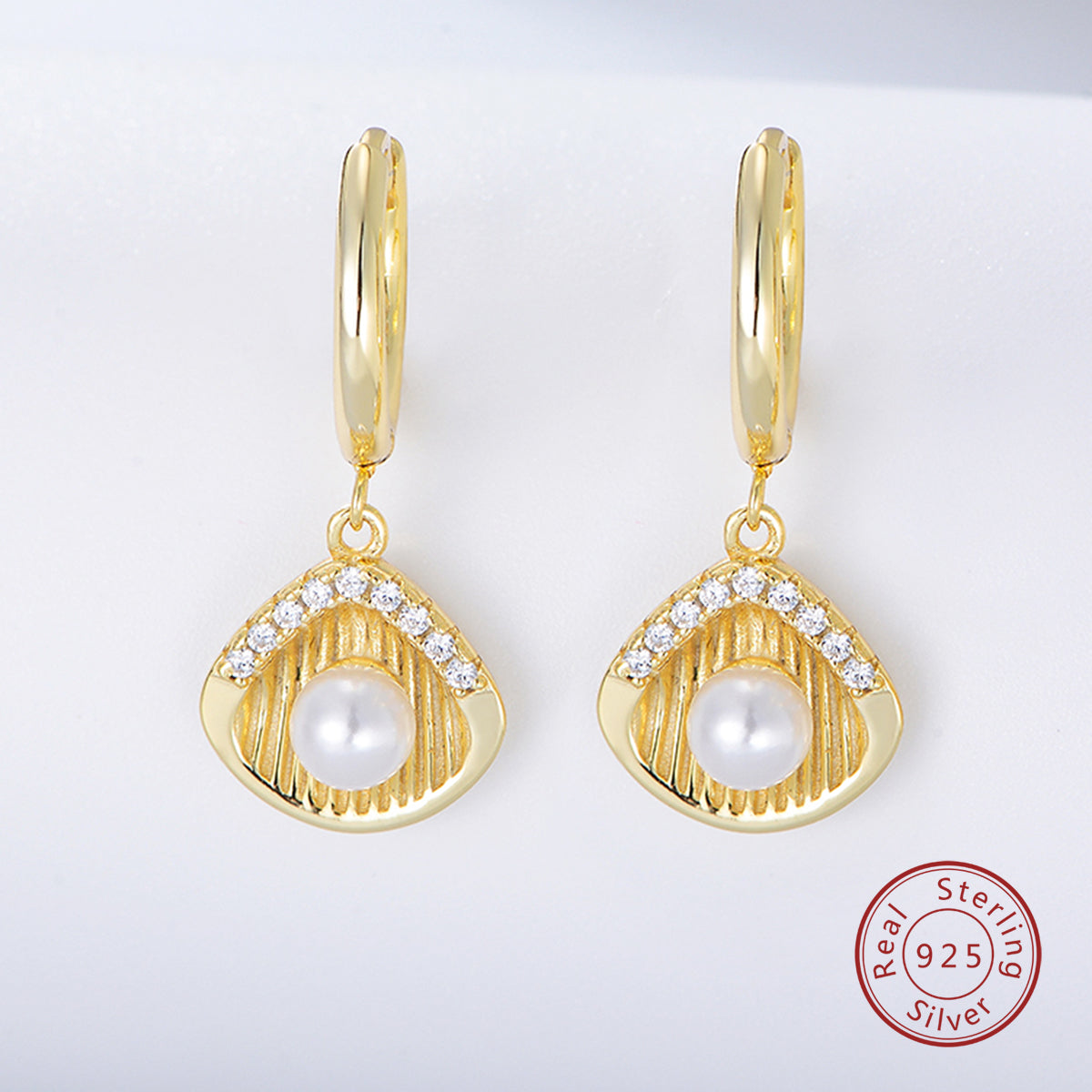 Summer Fashion Jewelry Ocean Seashell Pearl Dangle Huggie Earrings