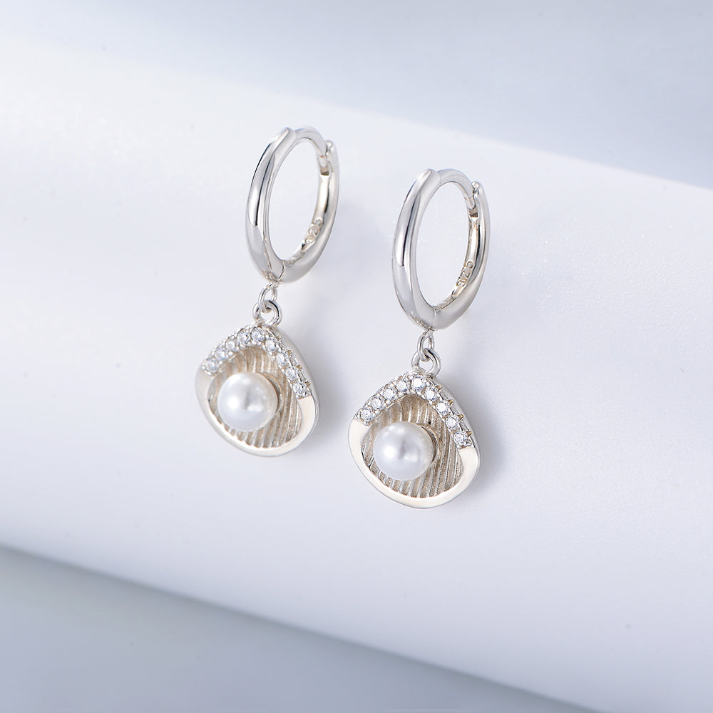 Summer Fashion Jewelry Ocean Seashell Pearl Dangle Huggie Earrings