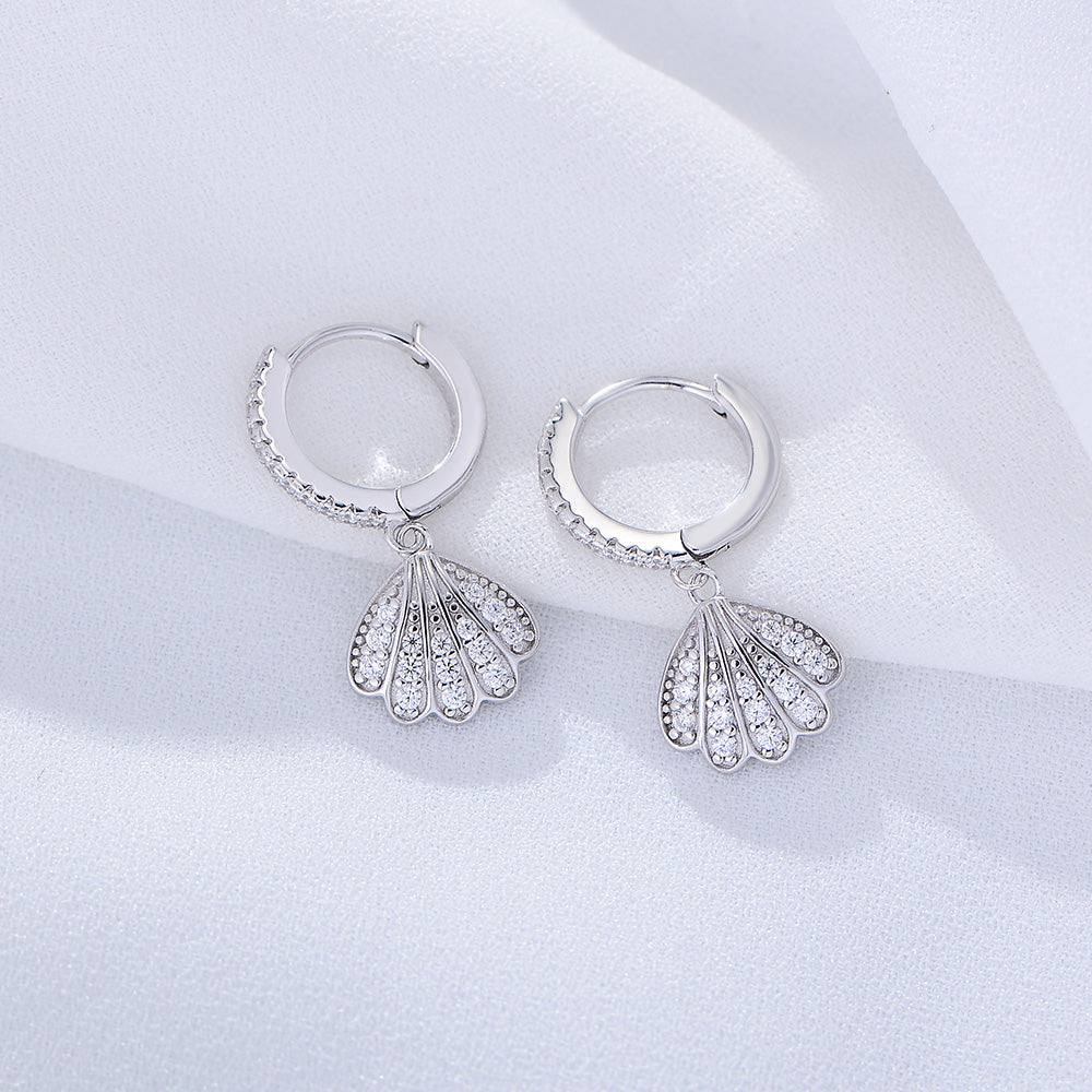 Unique Summer  Seashell Dangle Huggie Earrings
