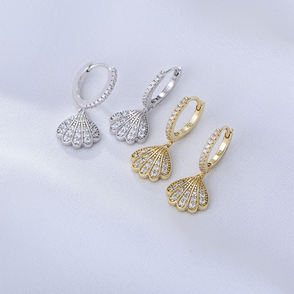 Unique Summer  Seashell Dangle Huggie Earrings