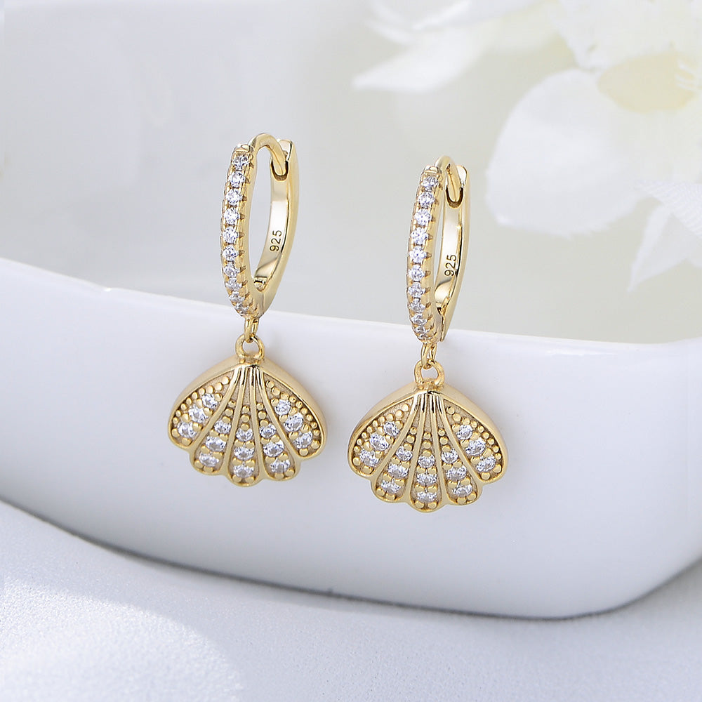 Unique Summer  Seashell Dangle Huggie Earrings