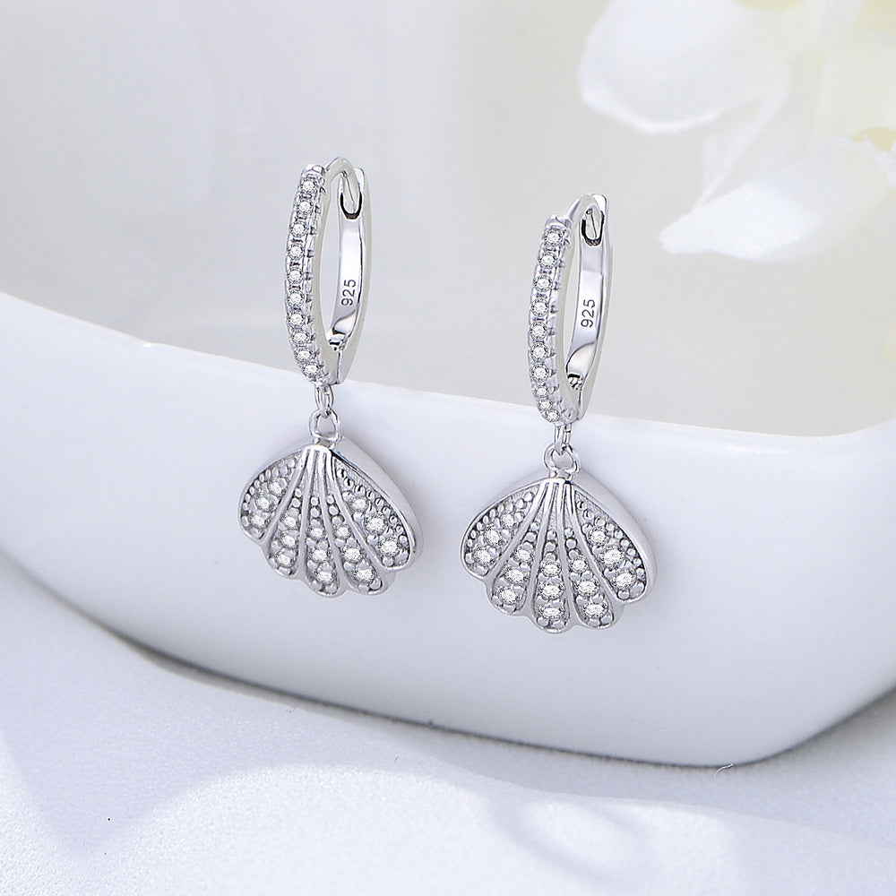 Unique Summer  Seashell Dangle Huggie Earrings