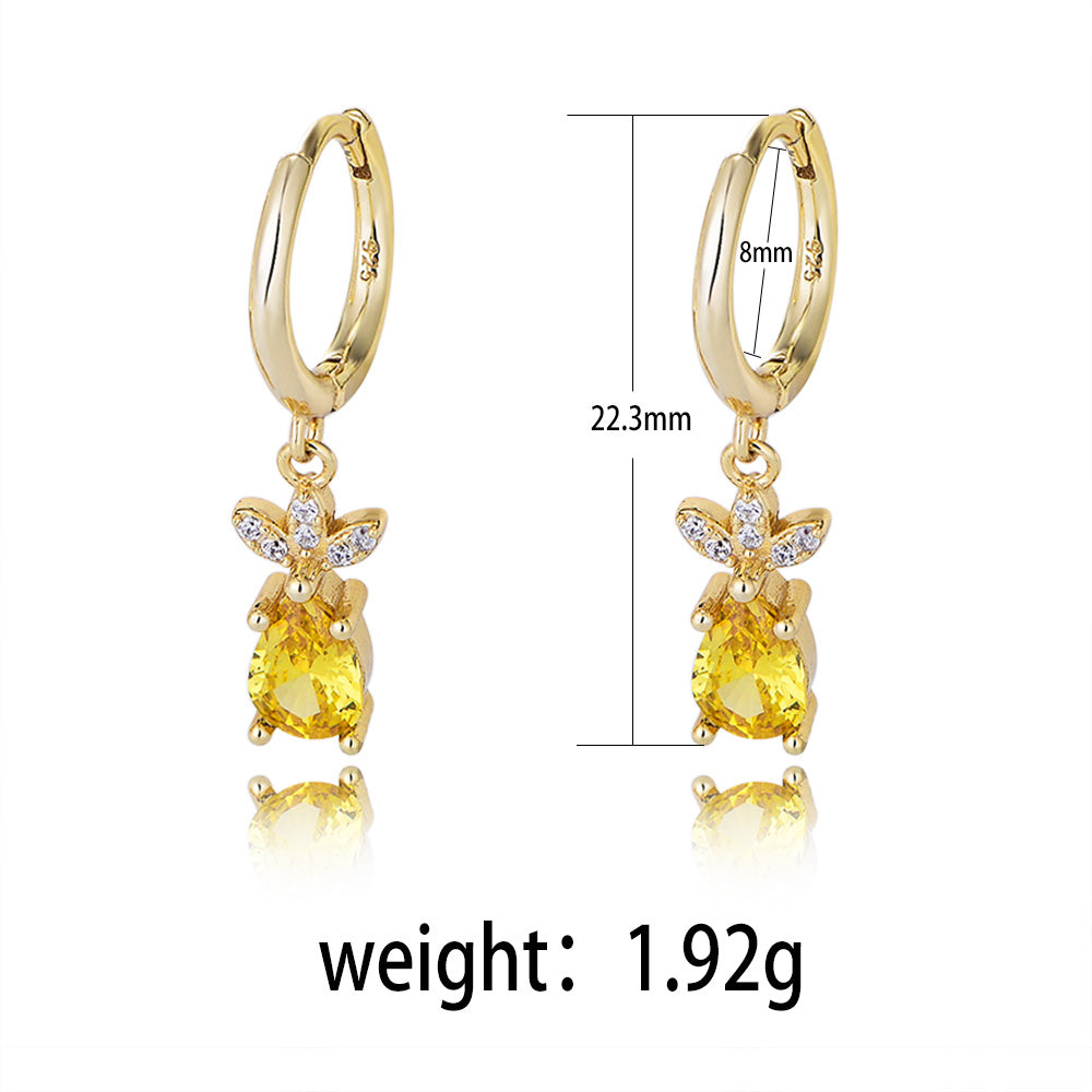 Fashion Jewelry Cute Fruit Pineapple Pear Cut Topaz CZ Dangle Huggie Earring