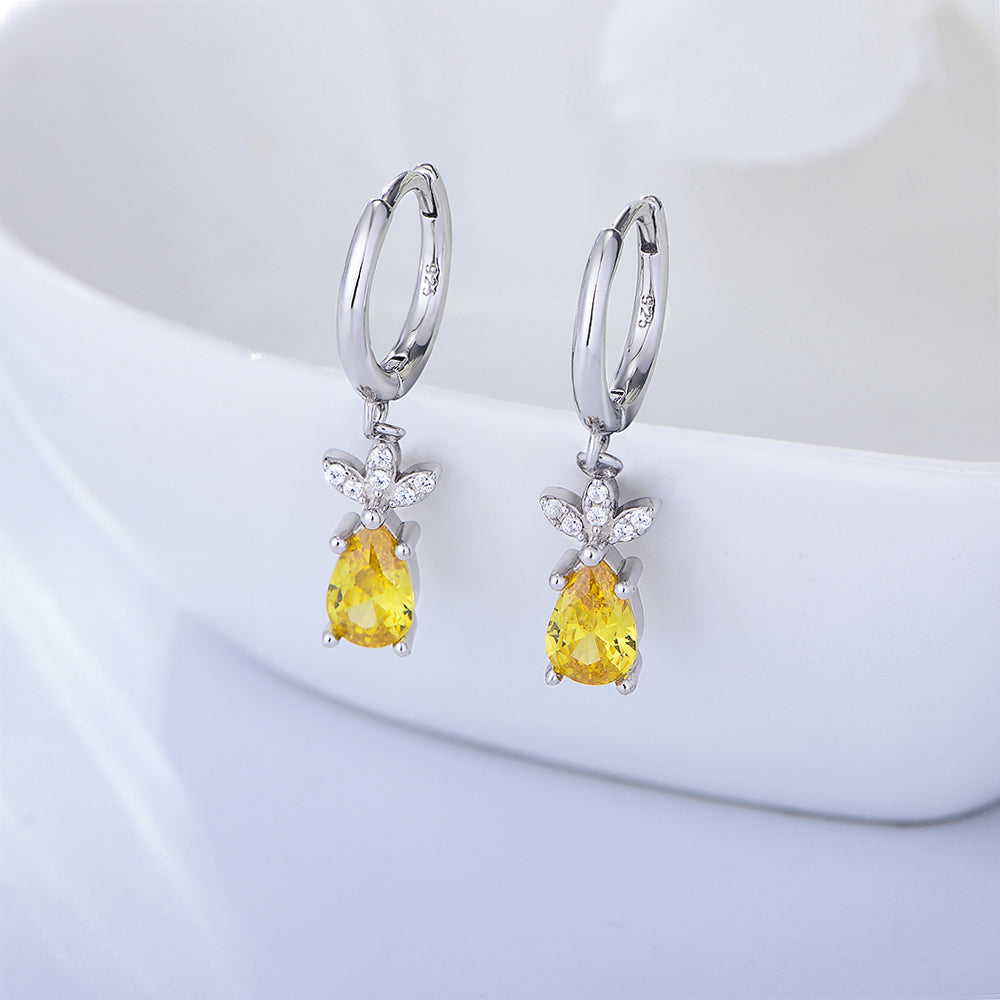 Fashion Jewelry Cute Fruit Pineapple Pear Cut Topaz CZ Dangle Huggie Earring