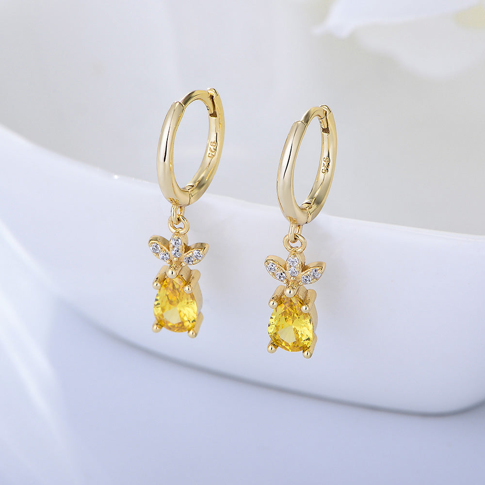 Fashion Jewelry Cute Fruit Pineapple Pear Cut Topaz CZ Dangle Huggie Earring