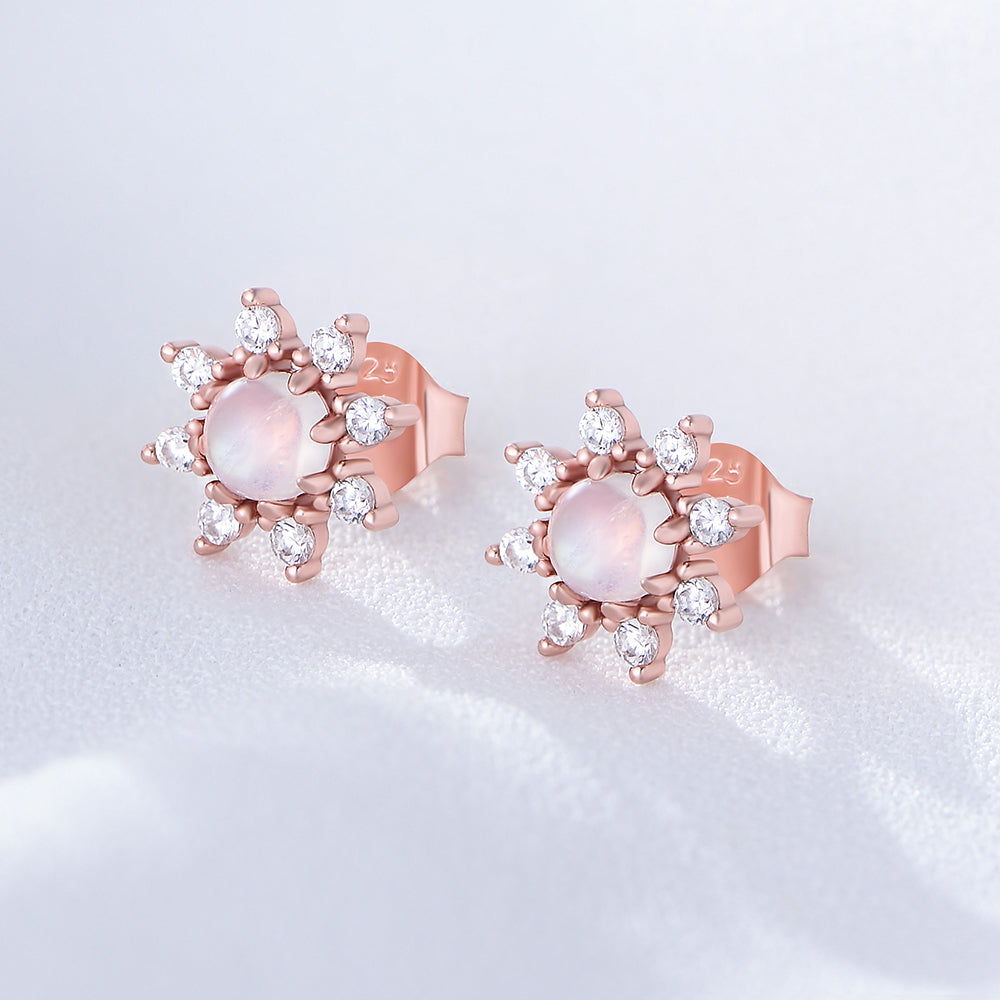 Fashion Jewelry Rose Gold Plated Sunflower Moonstone Stud Earrings