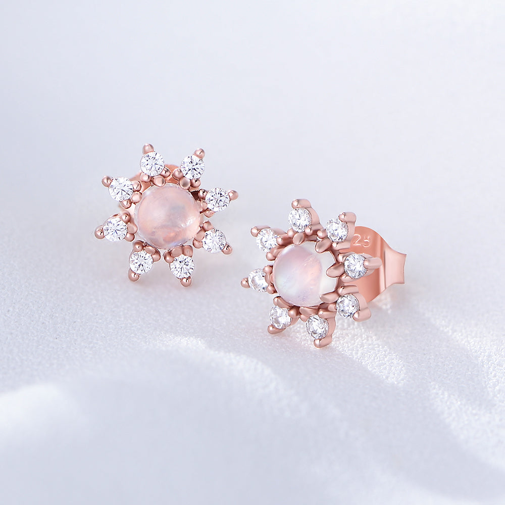 Fashion Jewelry Rose Gold Plated Sunflower Moonstone Stud Earrings