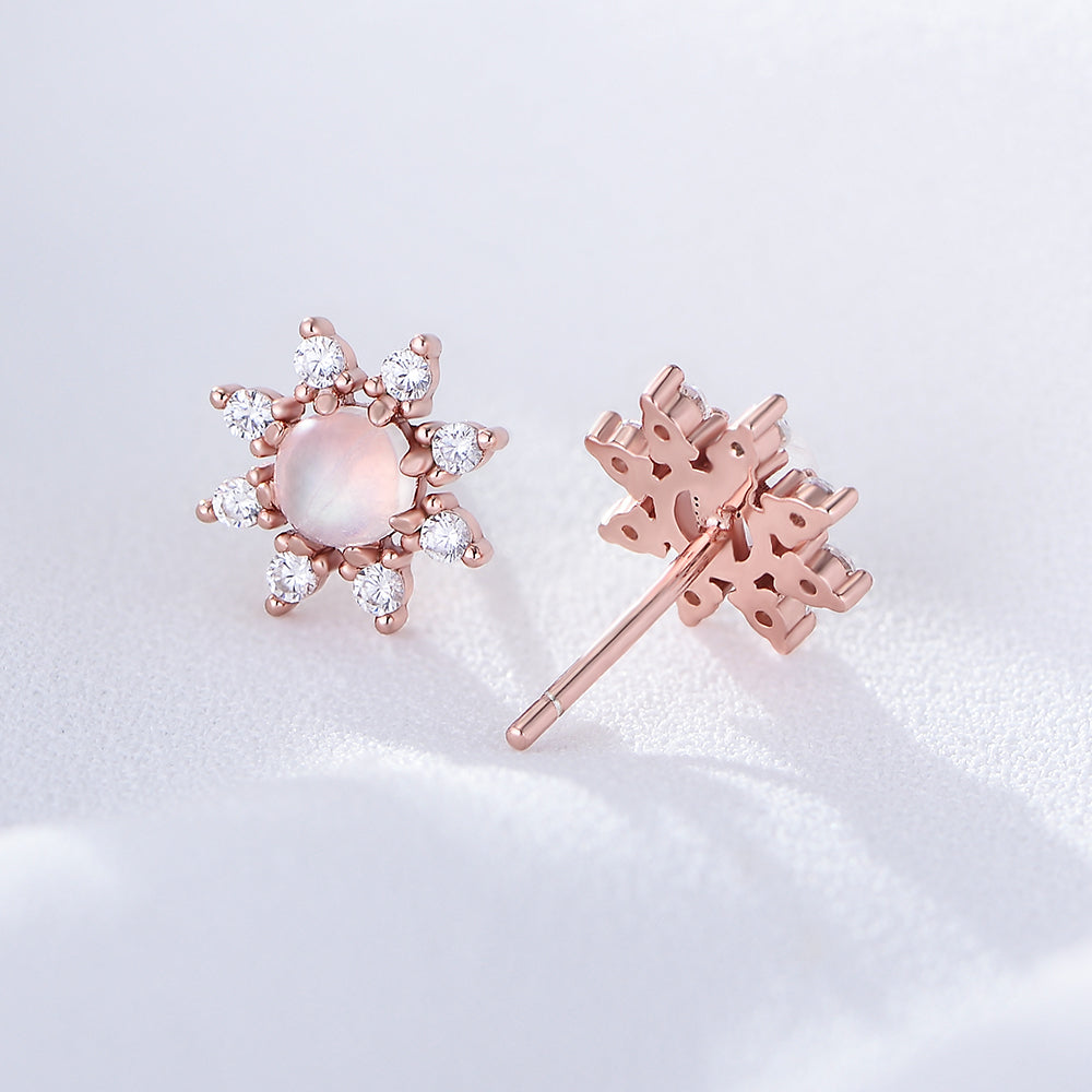 Fashion Jewelry Rose Gold Plated Sunflower Moonstone Stud Earrings