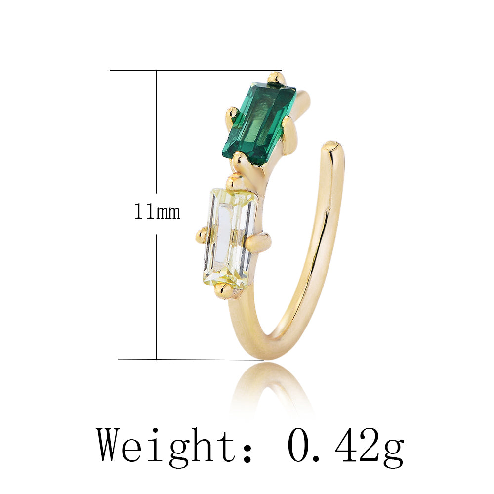 Fashion 14K 18K Gold Plated 925 Sterling Silver No Piercing Emerald Cubic Zirconia Cuff Earrings