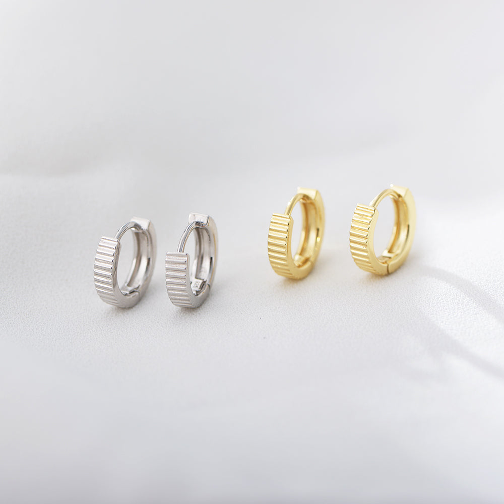 New Ins Minimalist S925 Sterling Silver Statement Glossy Stripe Round Huggie Earrings