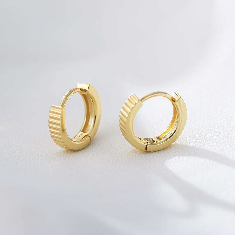 New Ins Minimalist S925 Sterling Silver Statement Glossy Stripe Round Huggie Earrings
