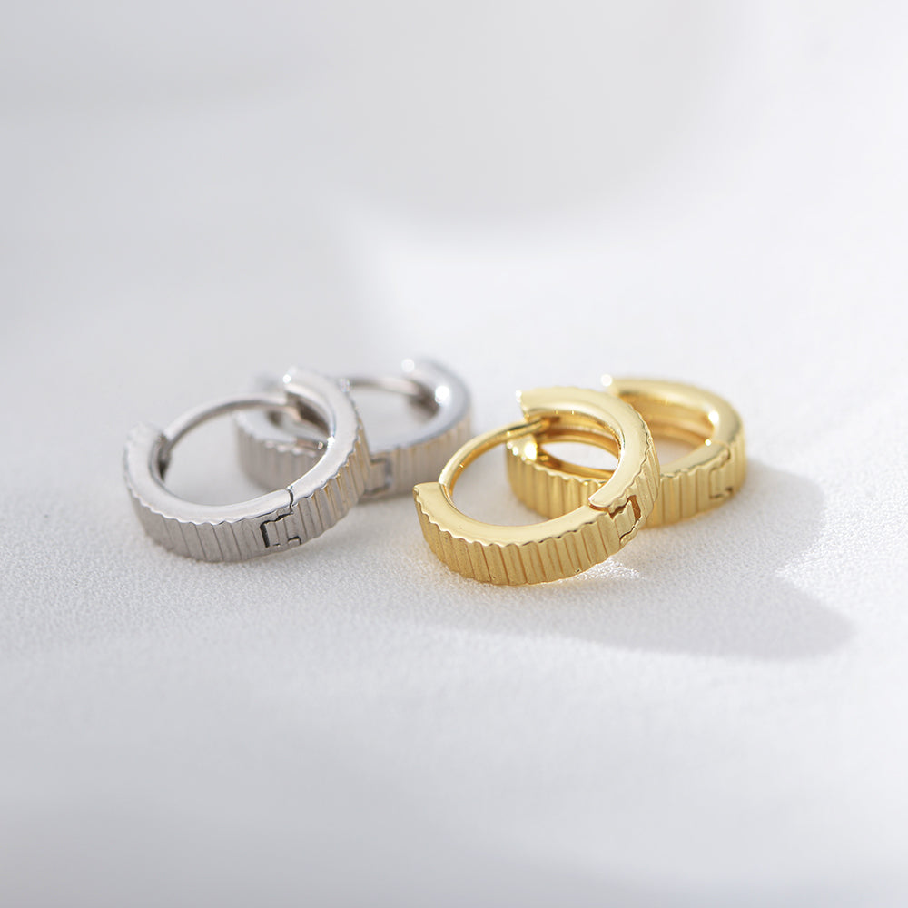 New Ins Minimalist S925 Sterling Silver Statement Glossy Stripe Round Huggie Earrings