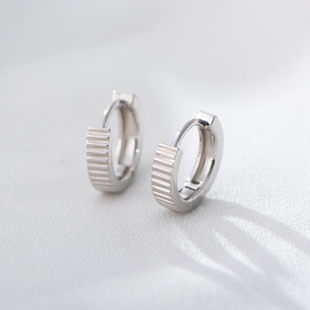 New Ins Minimalist S925 Sterling Silver Statement Glossy Stripe Round Huggie Earrings