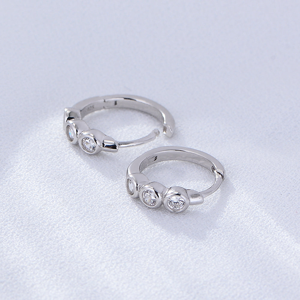 Minimalist Jewelry  Three Stone Cubic Zircon Huggie Earrings