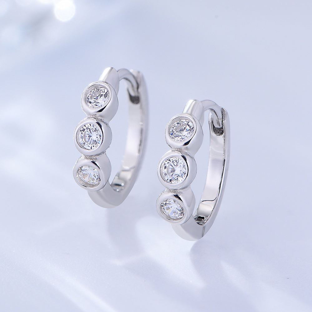Minimalist Jewelry  Three Stone Cubic Zircon Huggie Earrings
