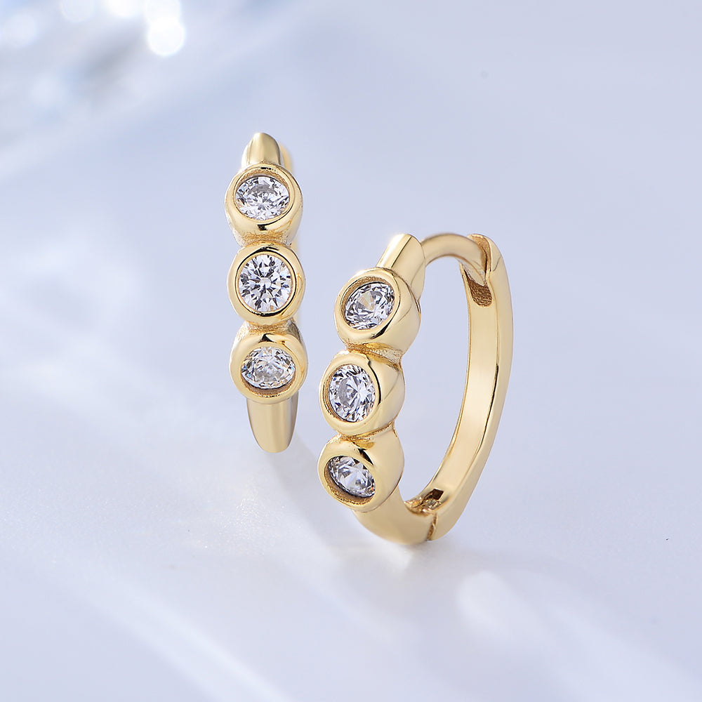 Minimalist Jewelry  Three Stone Cubic Zircon Huggie Earrings