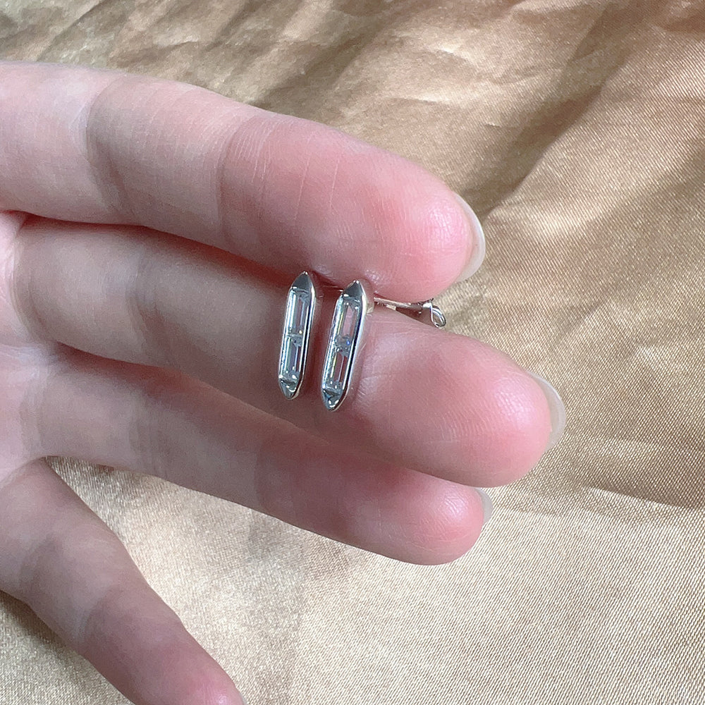 Statement Fashion Minimalist Cute Geometric Square Bar Inlaid Zircon Earrings