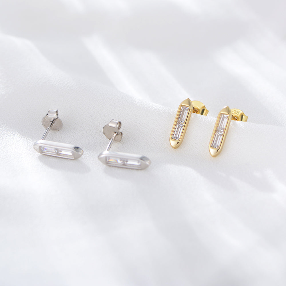 Statement Fashion Minimalist Cute Geometric Square Bar Inlaid Zircon Earrings