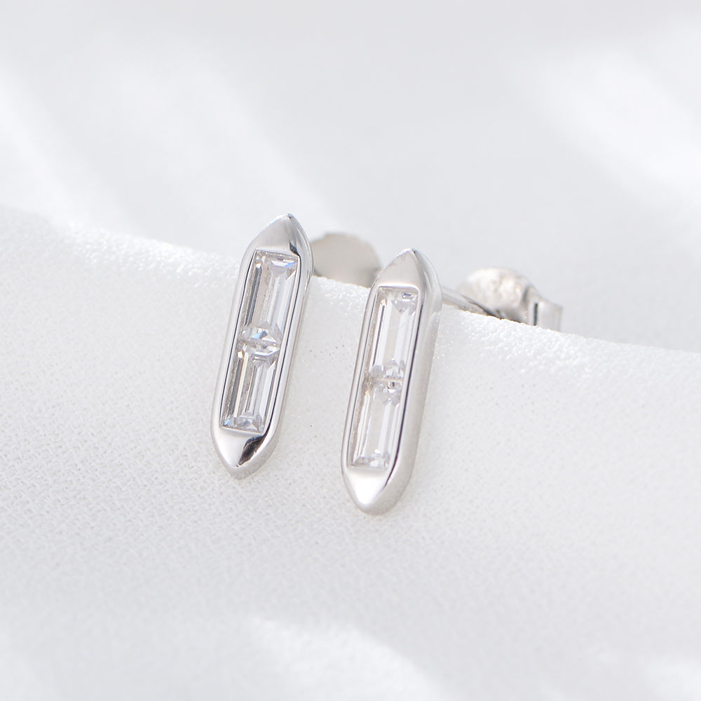 Statement Fashion Minimalist Cute Geometric Square Bar Inlaid Zircon Earrings
