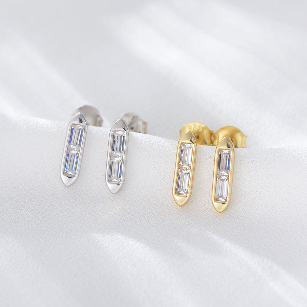 Statement Fashion Minimalist Cute Geometric Square Bar Inlaid Zircon Earrings