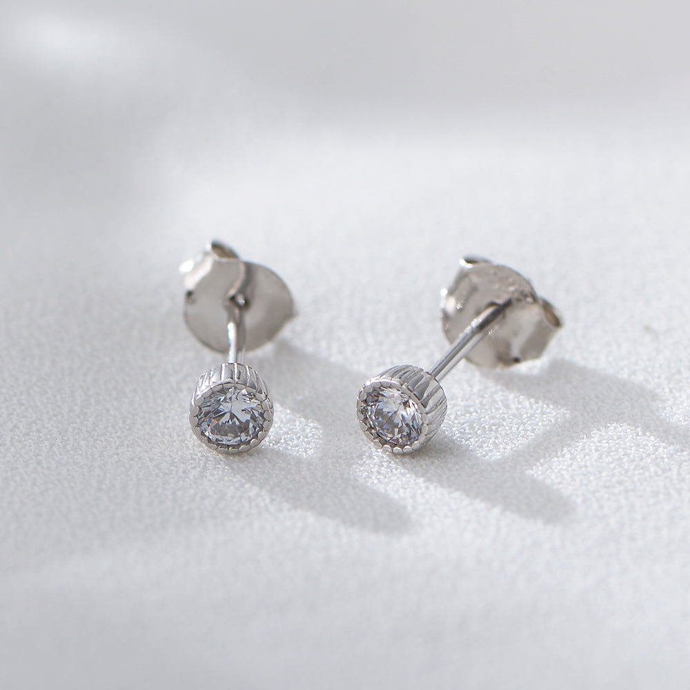 Ins High Quality Minimalist Bezel Setting Zircon Stud Earrings