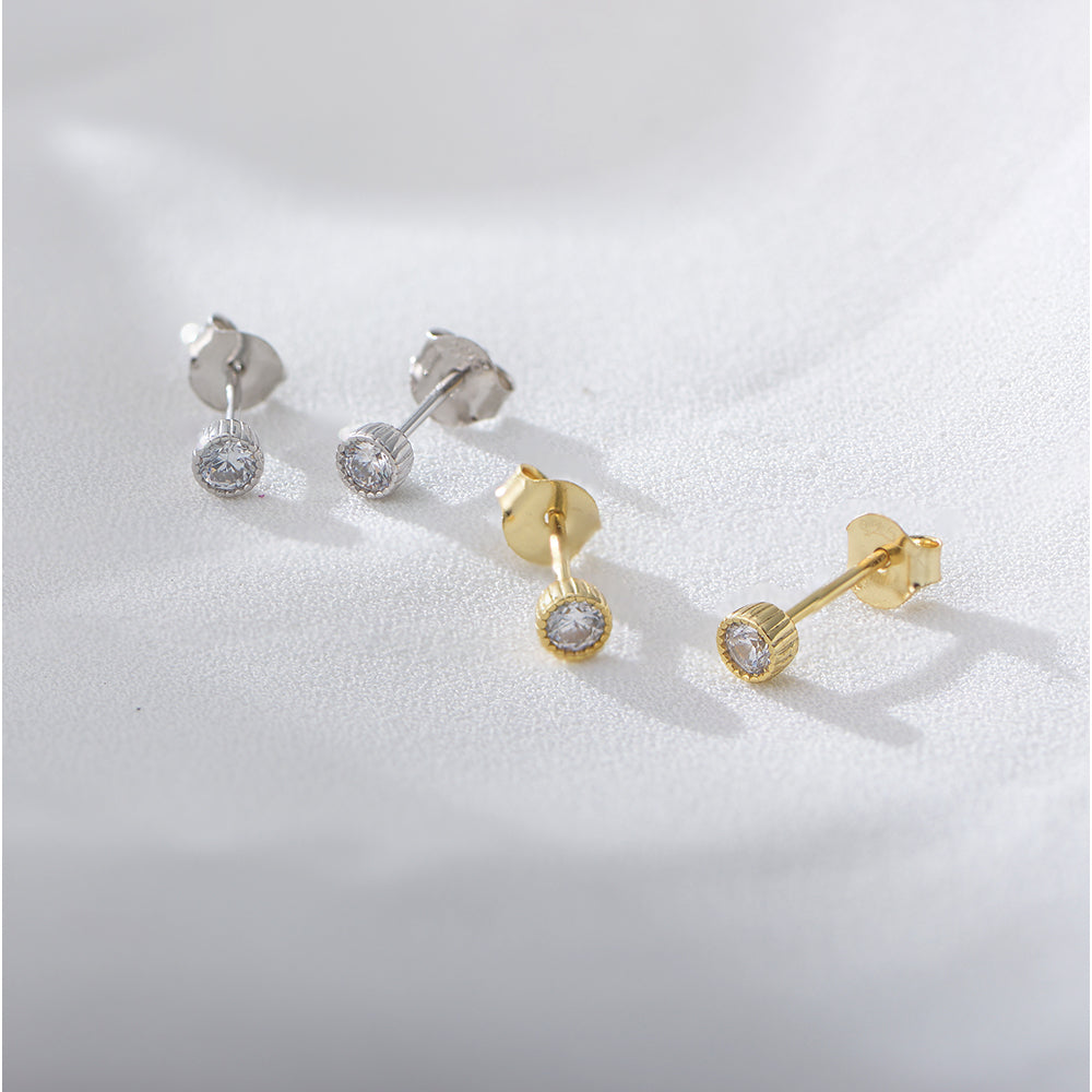 Ins High Quality Minimalist Bezel Setting Zircon Stud Earrings
