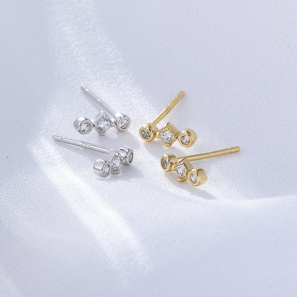 Elegant 14K 18K Gold Plated CZ Stone Channel Setting Drop Stud Earrings