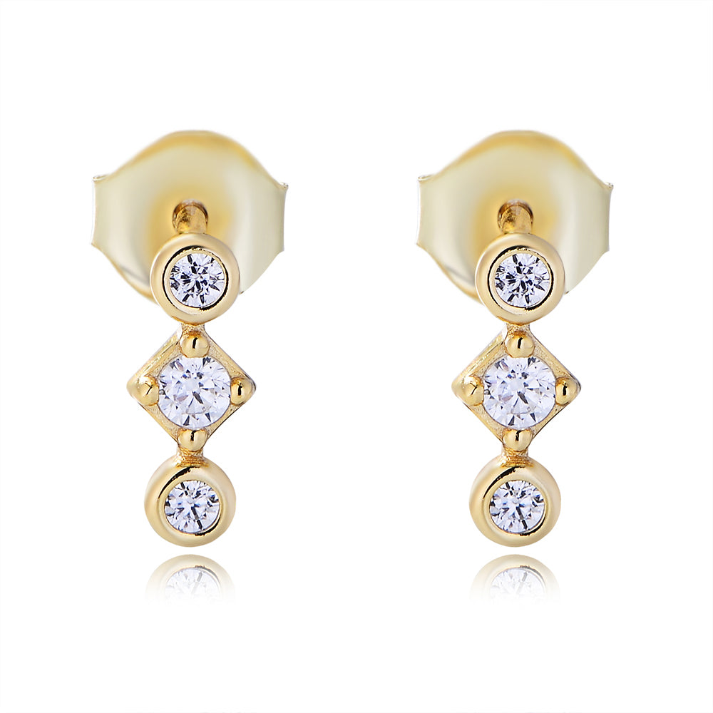 Elegant 925 Silver 14K 18K Gold Plated CZ Stone Channel Setting Drop Stud Earrings