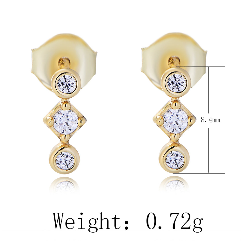 Elegant 925 Silver 14K 18K Gold Plated CZ Stone Channel Setting Drop Stud Earrings