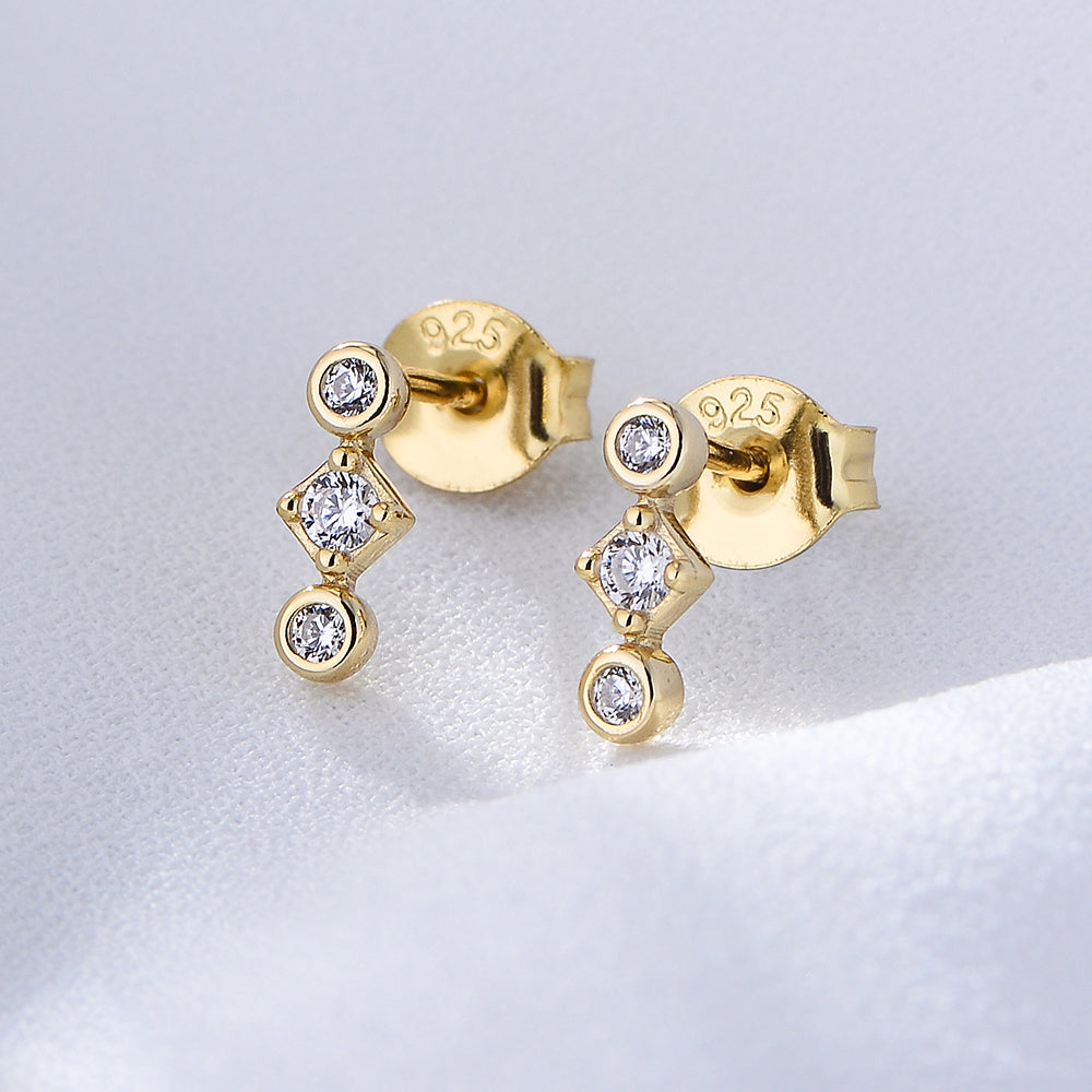 Elegant 14K 18K Gold Plated CZ Stone Channel Setting Drop Stud Earrings