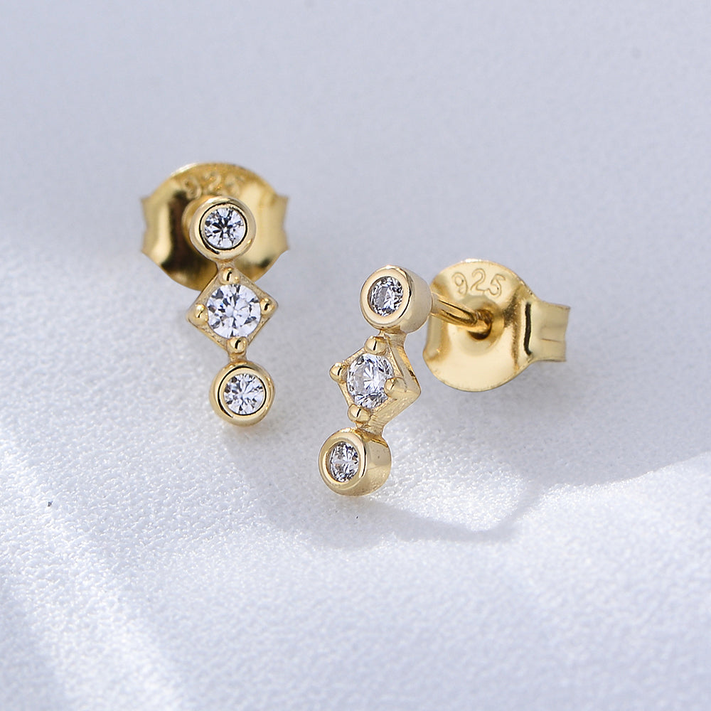 Elegant 14K 18K Gold Plated CZ Stone Channel Setting Drop Stud Earrings
