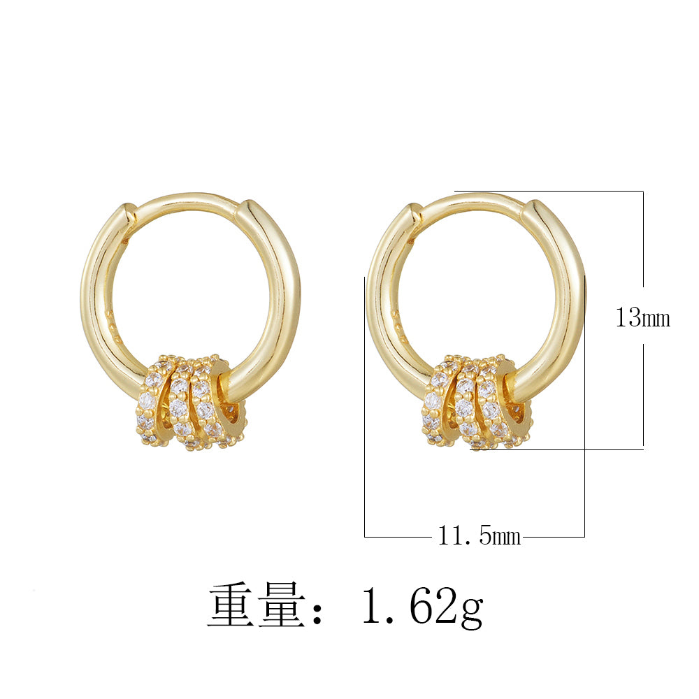 Lucky Bead Huggie Earrings 925 Sterling Silver 14K Gold Plated Three Circle Zircon Charm Hoop Earrings