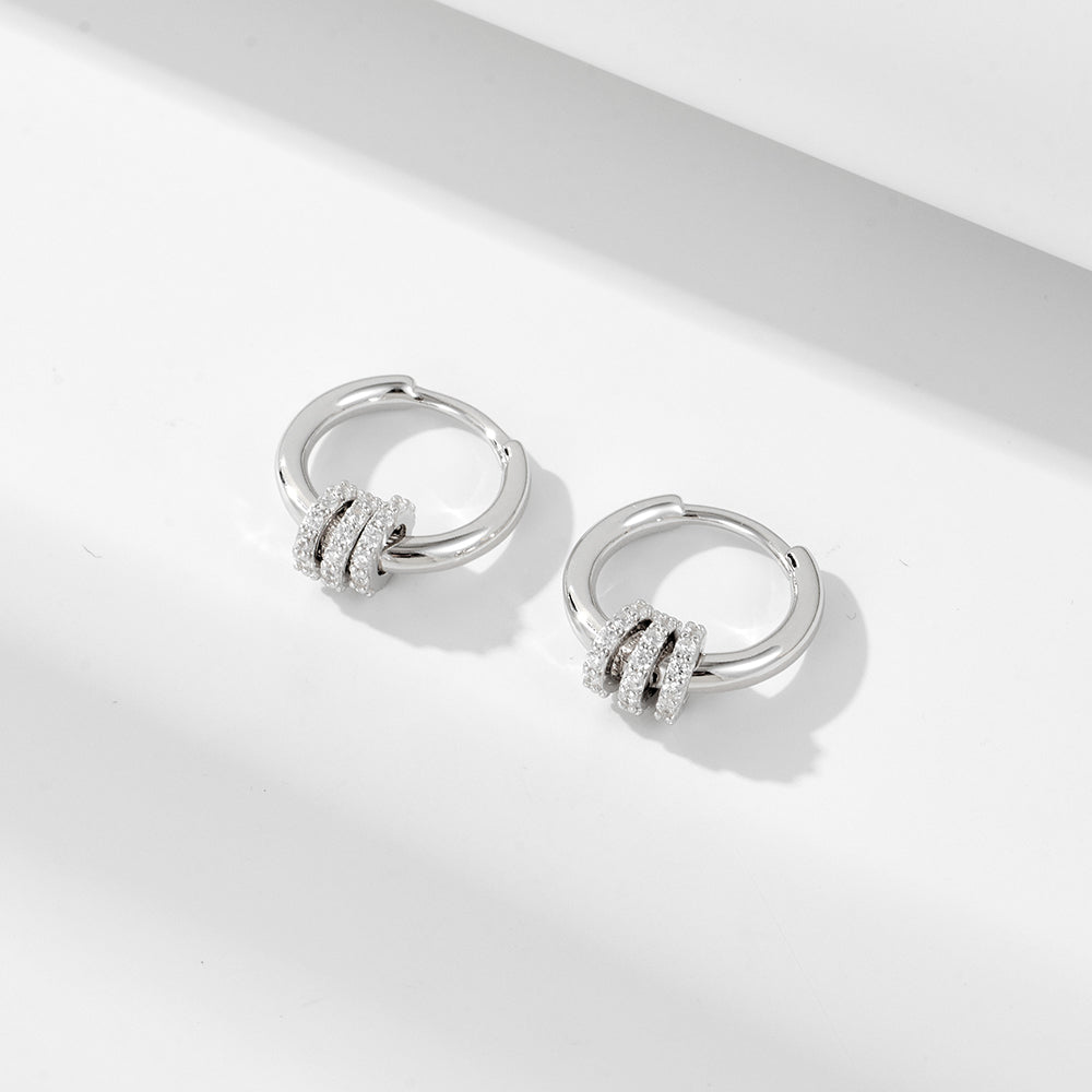 Lucky Bead Huggie Earrings  Three Circle Zircon Charm Hoop Earrings