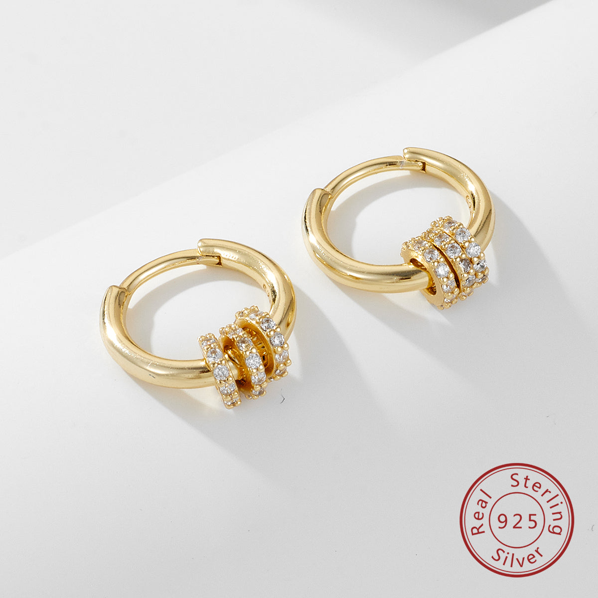 Lucky Bead Huggie Earrings  Three Circle Zircon Charm Hoop Earrings