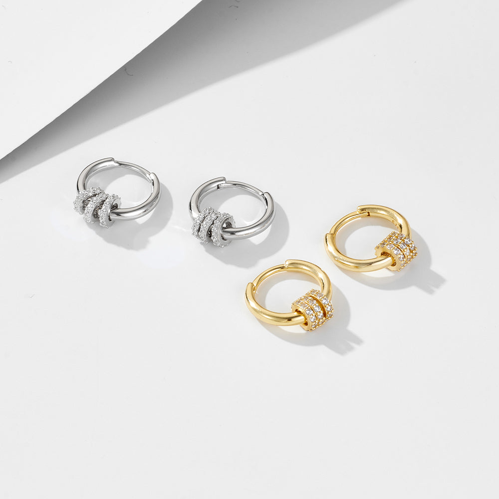 Lucky Bead Huggie Earrings  Three Circle Zircon Charm Hoop Earrings