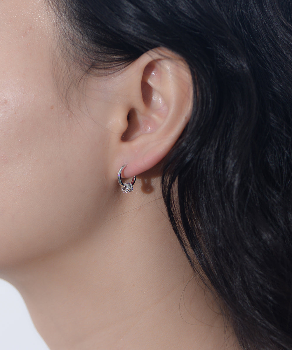 Lucky Bead Huggie Earrings  Three Circle Zircon Charm Hoop Earrings