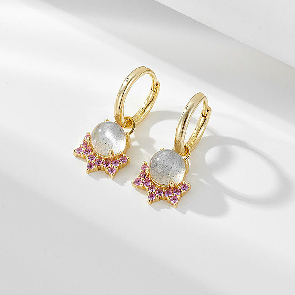 Trendy Crown Zircon Gemstone Jewelry Moonstone Drop Hoop Huggies Earrings