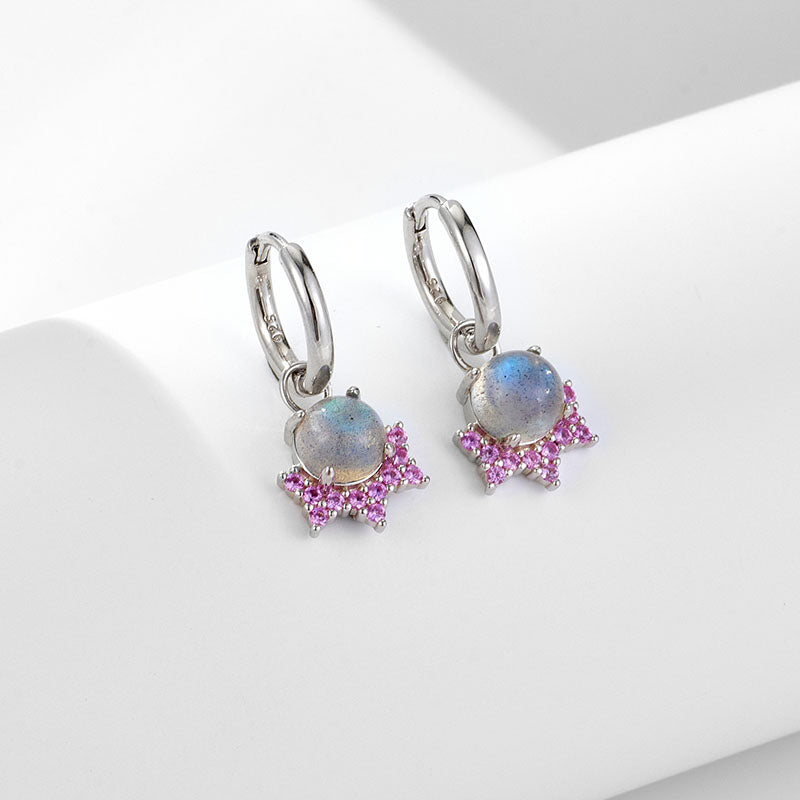 Trendy Crown Zircon Gemstone Jewelry Moonstone Drop Hoop Huggies Earrings