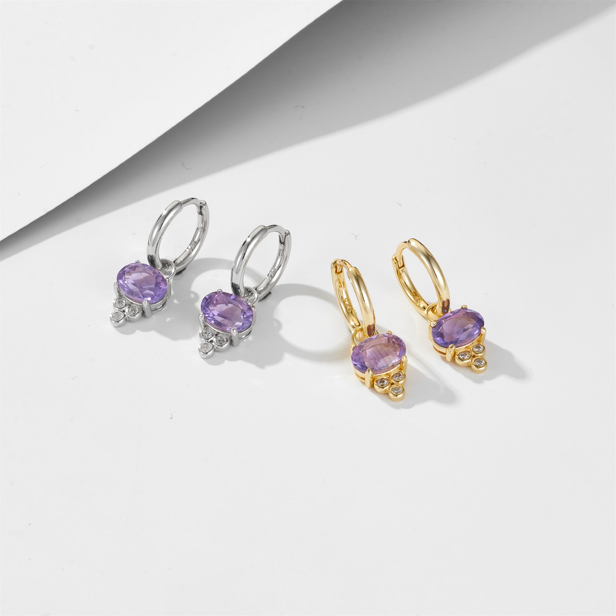 New Creative Amethyst Zircon Geometric Huggie Earrings