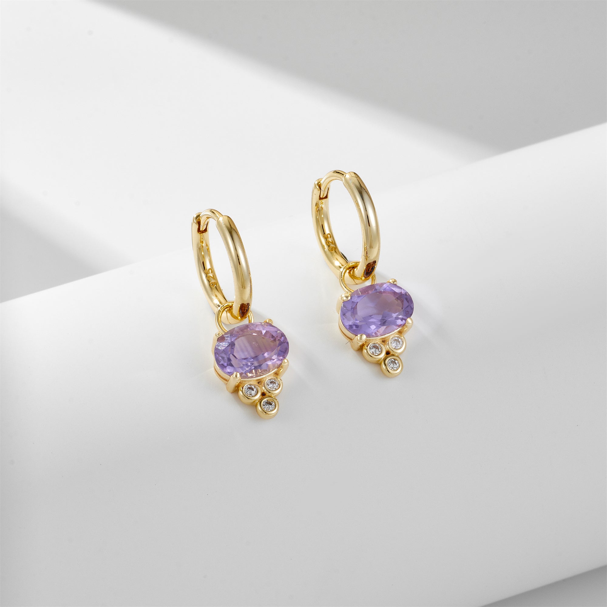 New Creative Amethyst Zircon Geometric Huggie Earrings