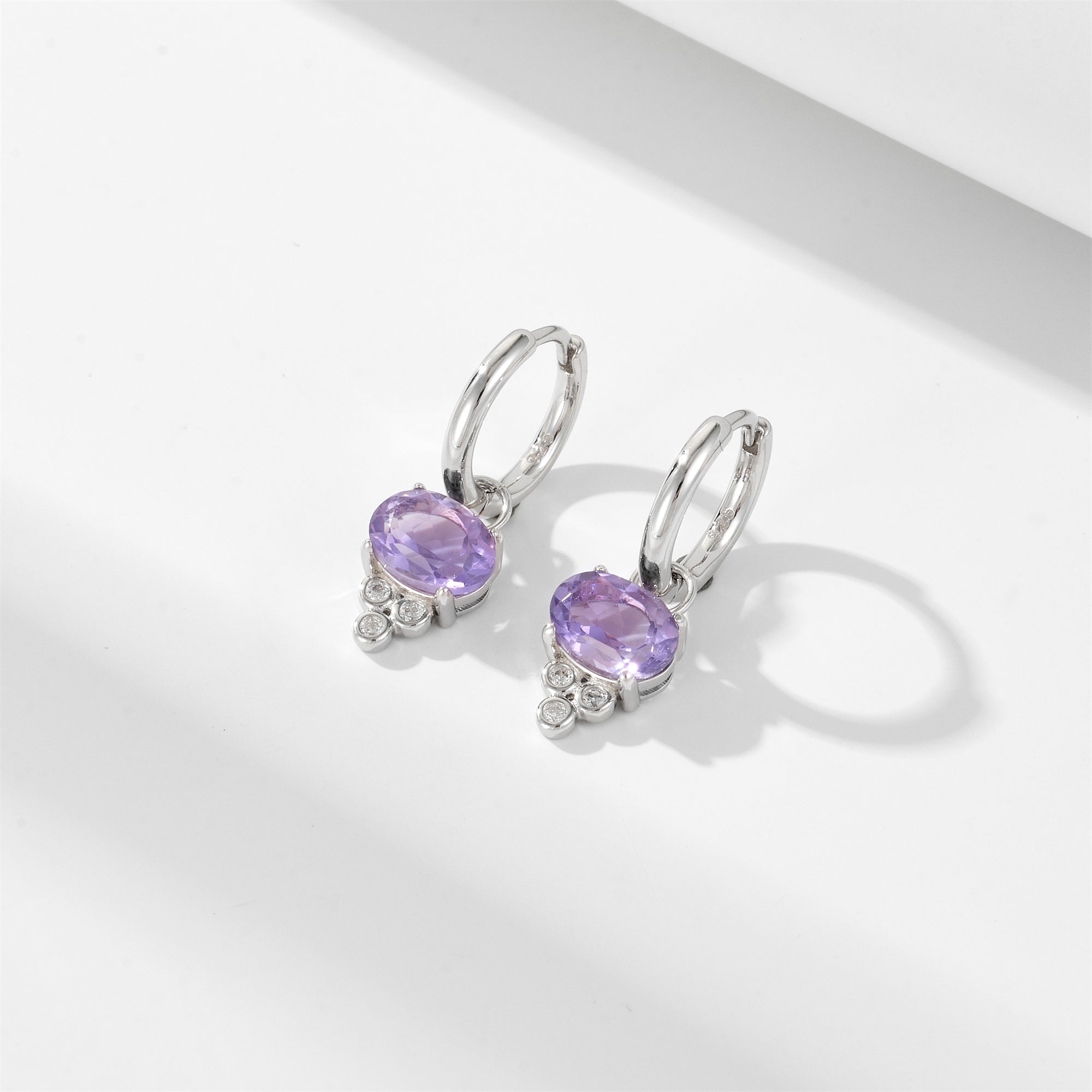 New Creative Amethyst Zircon Geometric Huggie Earrings