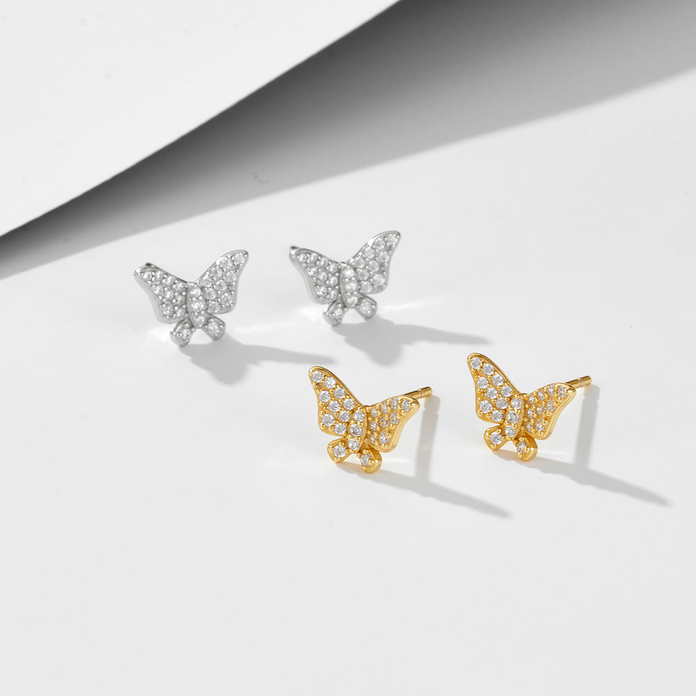 Minimalist Fashion Jewelry Pave CZ Butterfly Stud Earrings