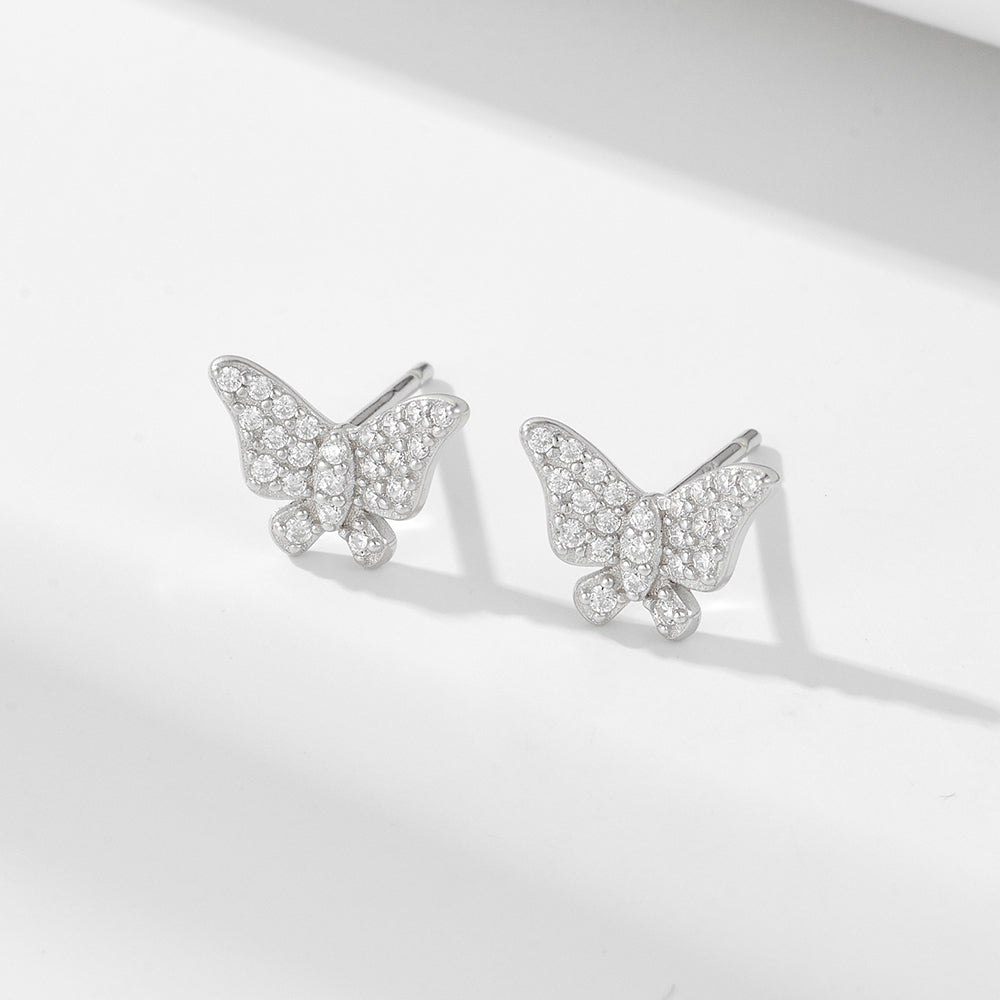 Minimalist Fashion Jewelry Pave CZ Butterfly Stud Earrings