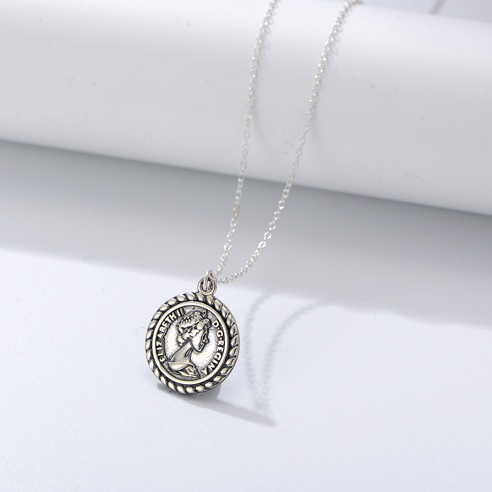 Fashion 925 Sterling Silver 14K Gold Plated Vintage Coin Necklace