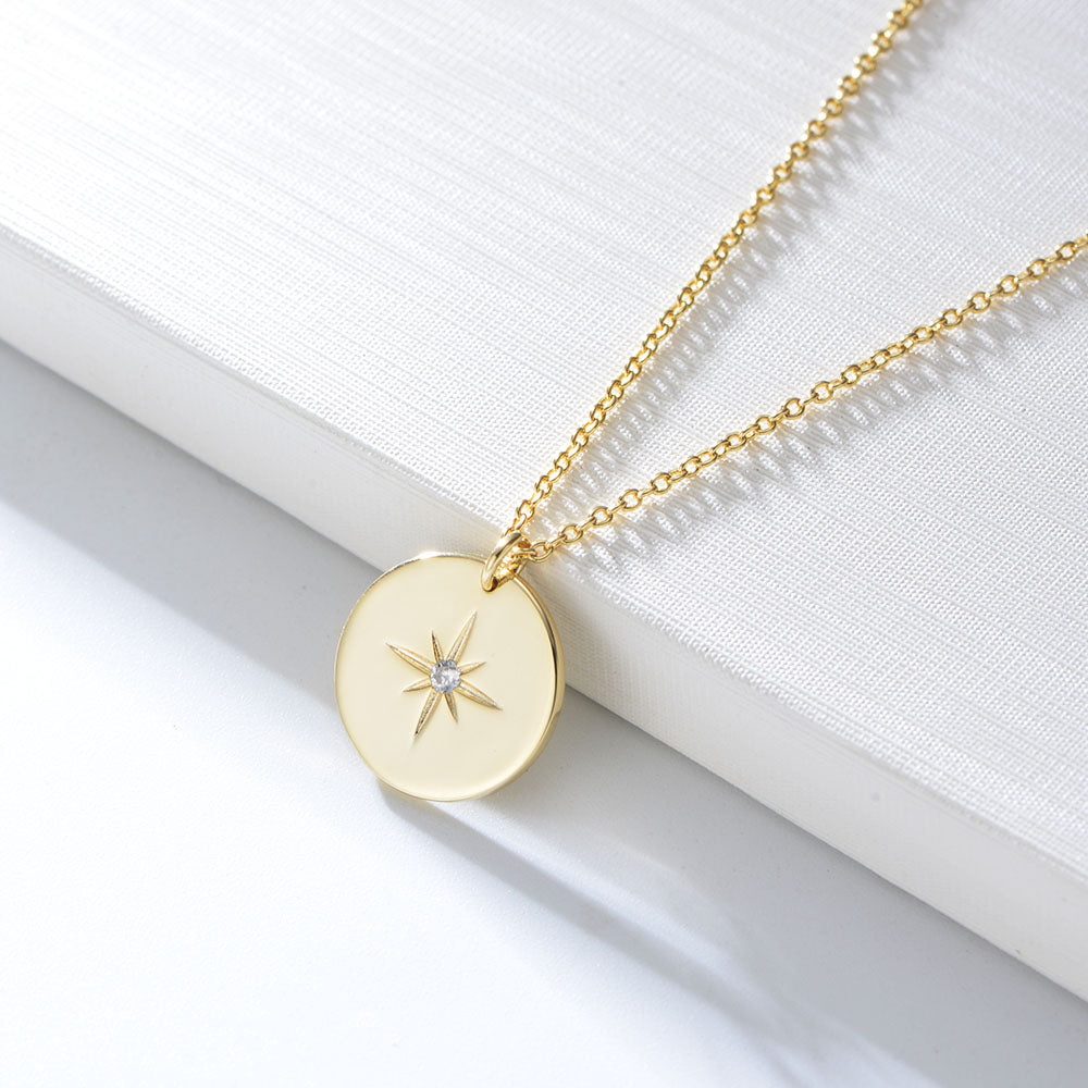 14K Gold Plated 925 Sterling Silver Cross Star Coin Necklace