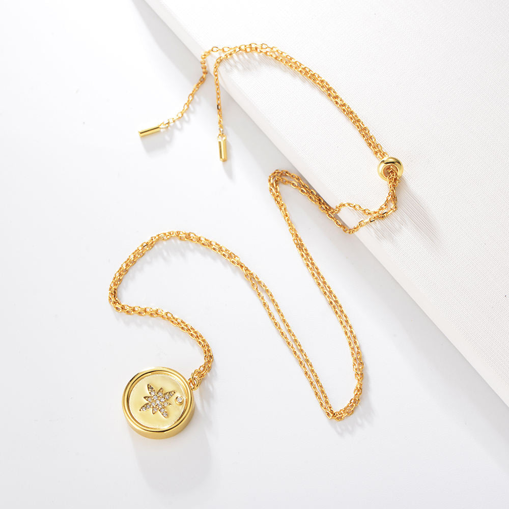 Gold Plated Zircon Two Face Round Pendant a Letter Star Necklace Jewelry