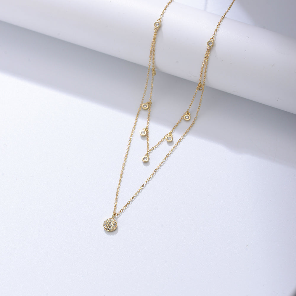 Round Charms Choker 925 Silver Gold Plated Layering Necklace