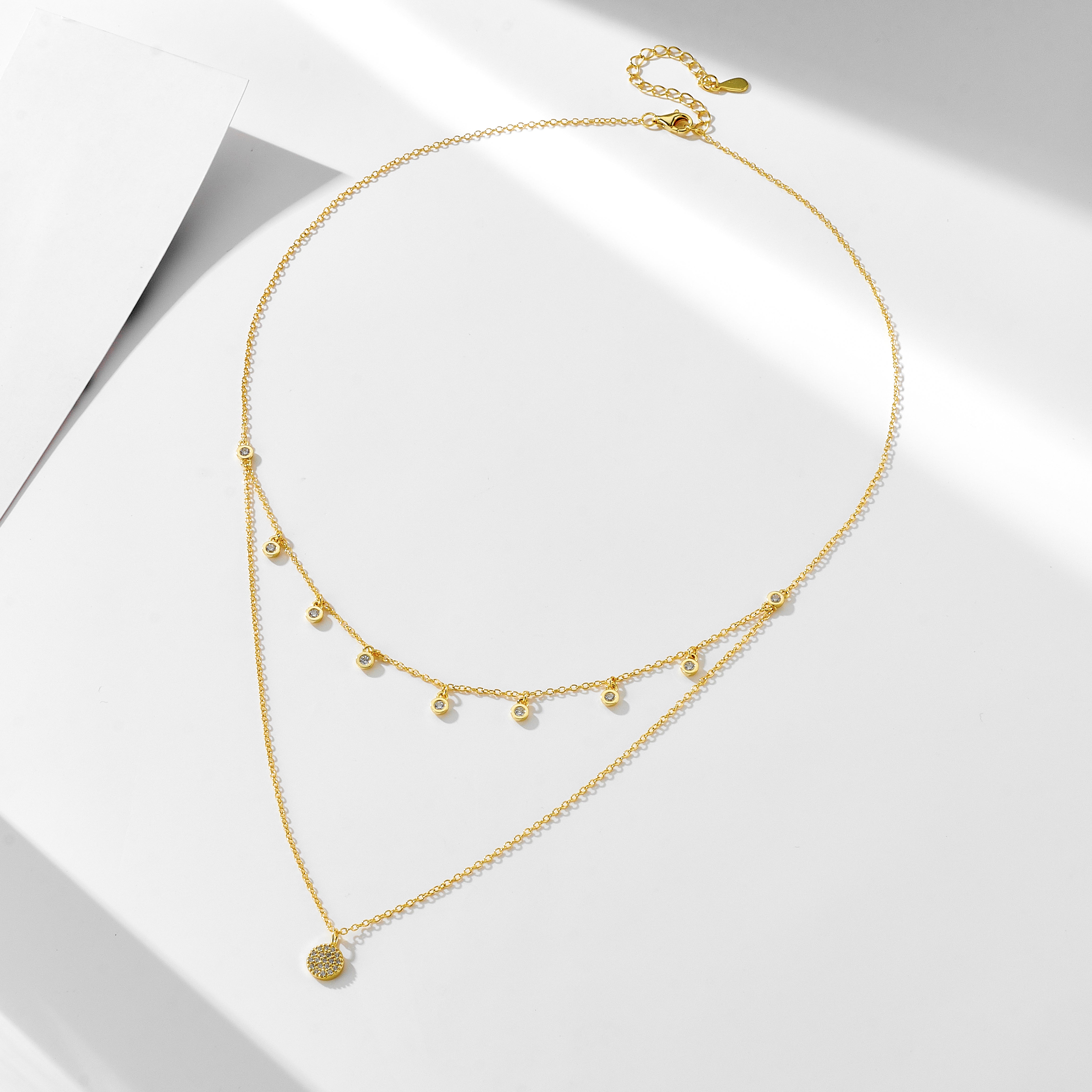 Round Charms Choker 925 Silver Gold Plated Layering Necklace